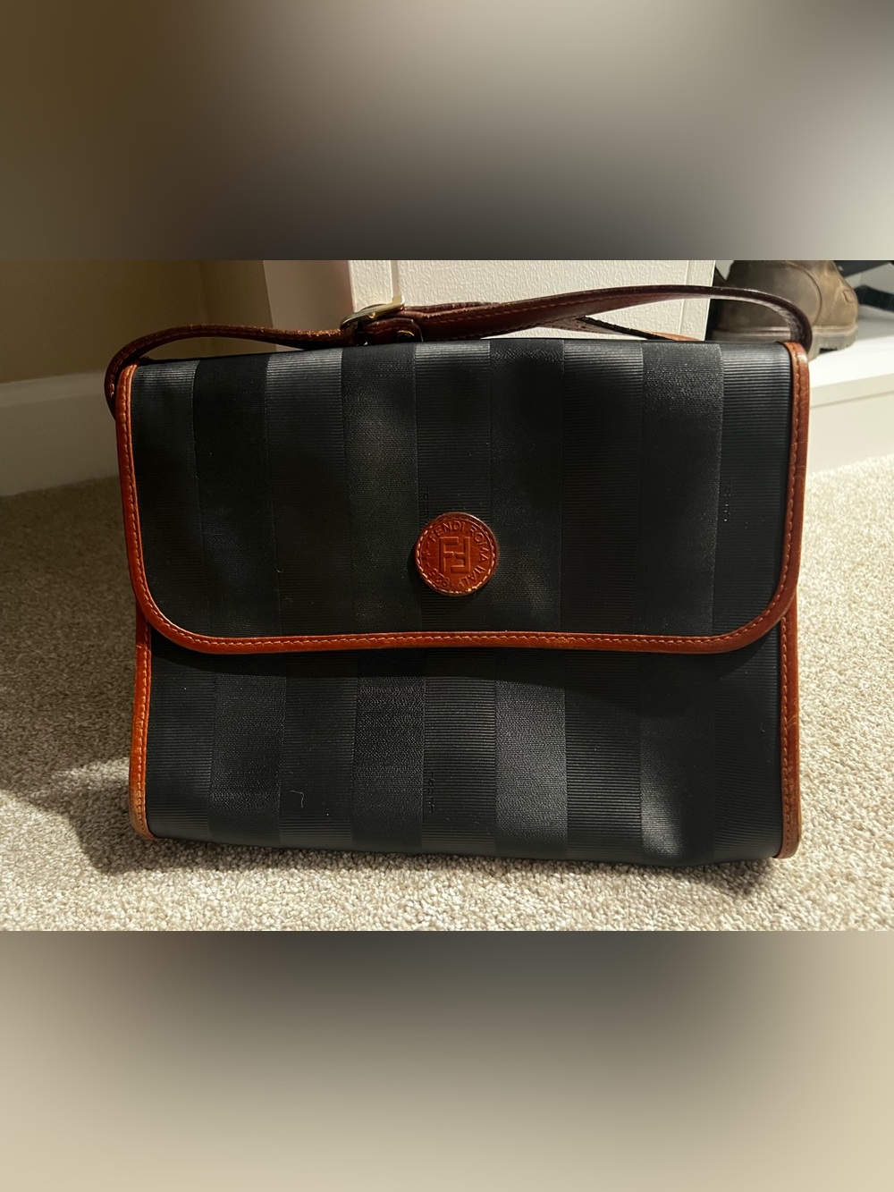 Vintage Fendi Pequin Striped Flap Shoulder/Crossbody Bag